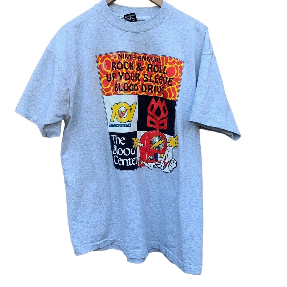 Rare Vintage Mens Houston Rock 101 KLOL Blood Drive Tee Graphic T-Shirt 90s